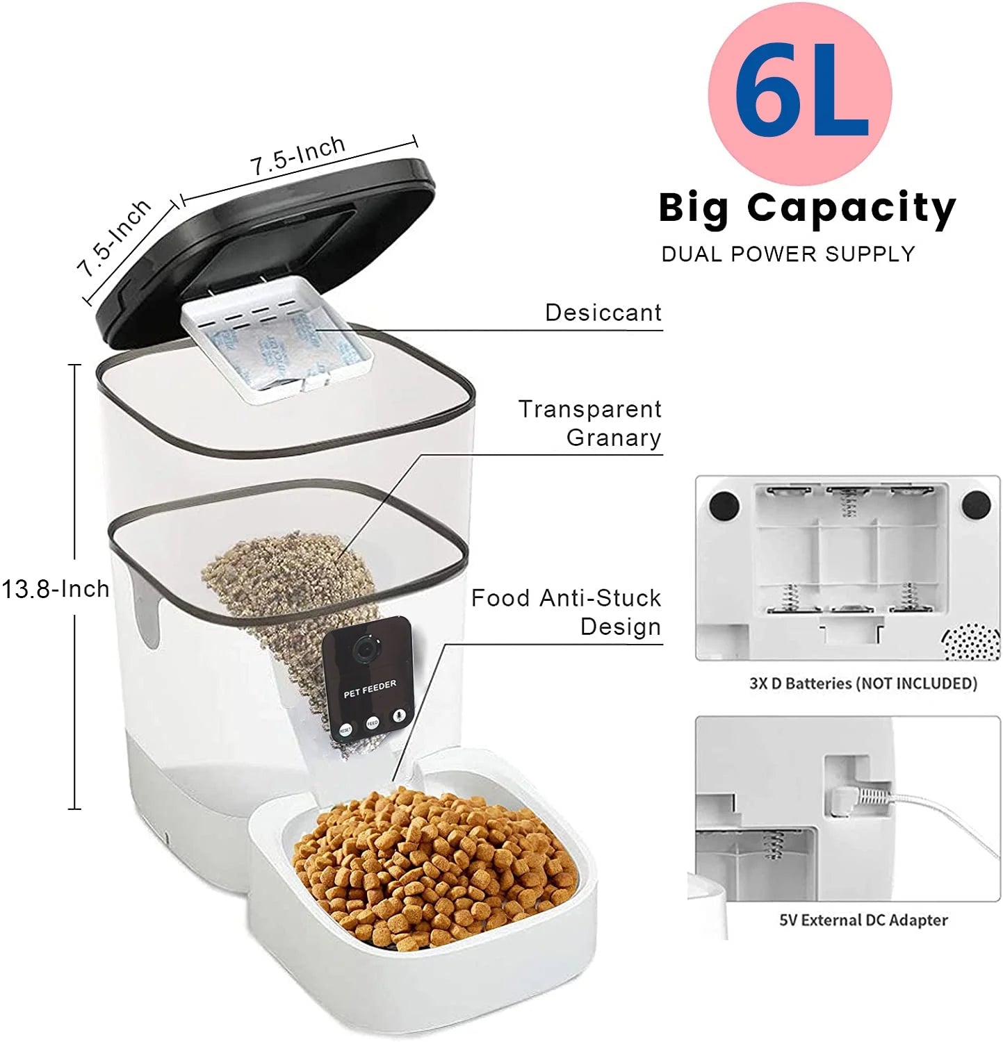 Smart Tech Automatic 6L Dog and Cat Feeder